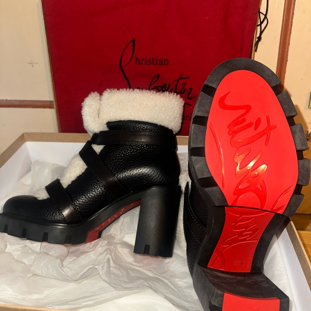 Christian Louboutin Black and Red Heeled Boots